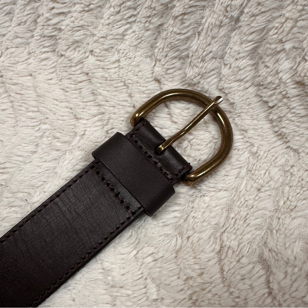 Eddie Bauer Mens Brown Genuine Leather Brass Buckle Belt Size M - Picture 3 of 8